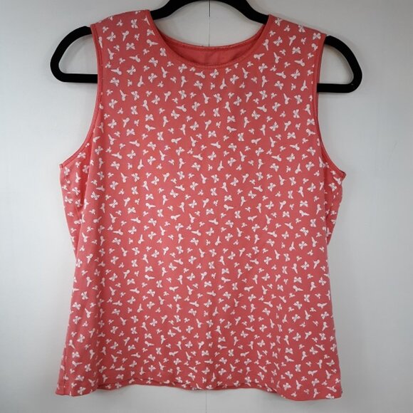 Christopher and Banks Tank Top Women's Large GUC Butterflies Birds Shirt PEACH - Picture 1 of 6